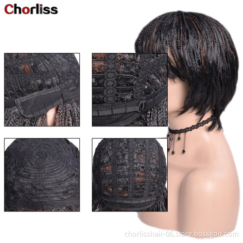 Short Braided Dreadlock Wigs Wholesale Straight Glueless Cheap Afro Short Pixie Cut Braided Synthetic Hair Wigs For Black Women